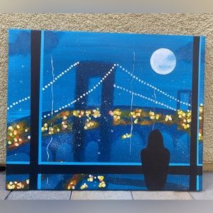 Brooklyn bridge rain view painting recreation